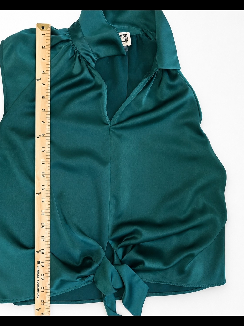 Anne Klein Teal Satin Tie-Front Blouse, NWOT - Picture 7 of 9
